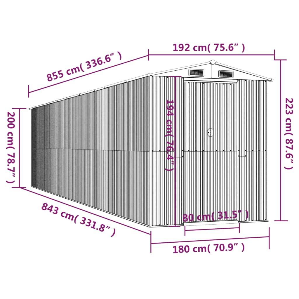 Vidaxl - Abri de jardin Vert 192x855x223 cm Métal galvanisé vidaXL 3147435 - Image 3