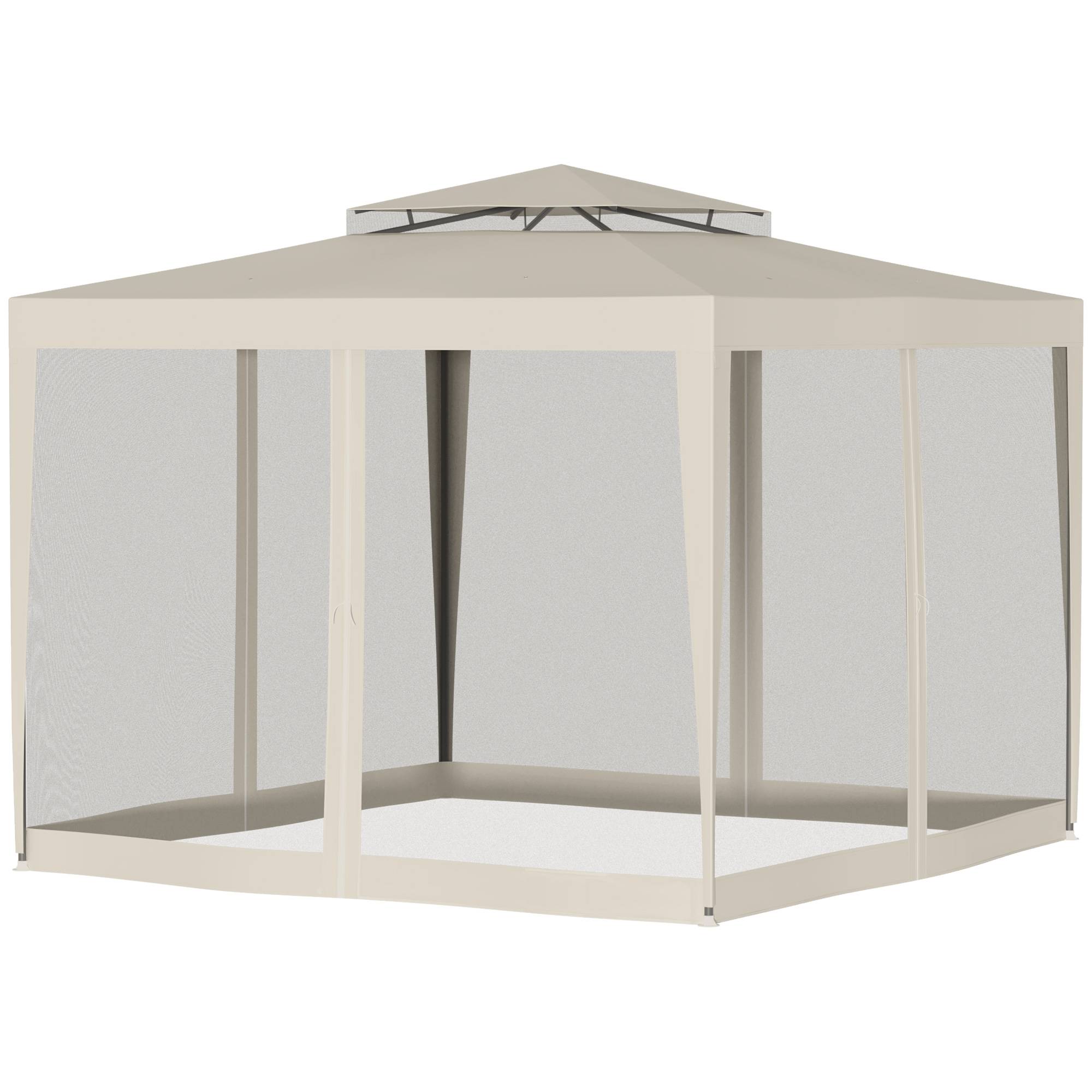 Outsunny - Tonnelle barnum de jardin 3x3m avec 4 moustiquaires amovibles double toit beige - Outsunny - Image 7