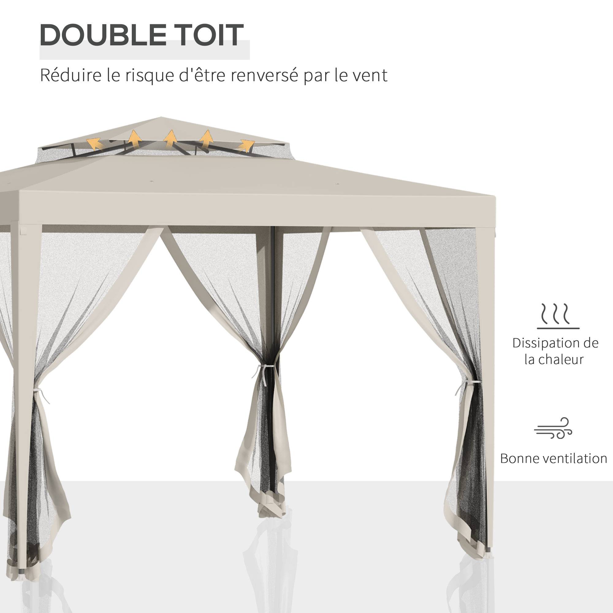 Outsunny - Tonnelle barnum de jardin 3x3m avec 4 moustiquaires amovibles double toit beige - Outsunny - Image 4