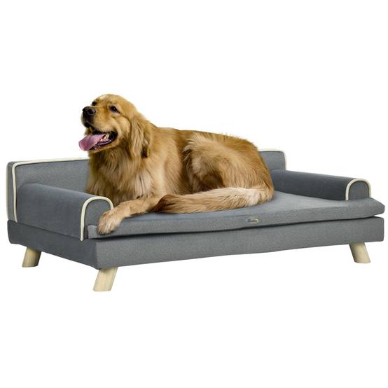 Sans Marque - Canapé chien chat design scandinave coussin moelleux amovible pieds bois massif 100x62x32 cm gris - Image 1