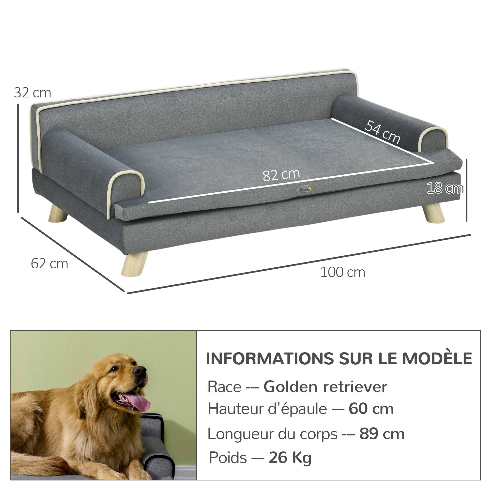 Sans Marque - Canapé chien chat design scandinave coussin moelleux amovible pieds bois massif 100x62x32 cm gris - Image 5