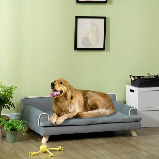 Sans Marque - Canapé chien chat design scandinave coussin moelleux amovible pieds bois massif 100x62x32 cm gris - Image 4