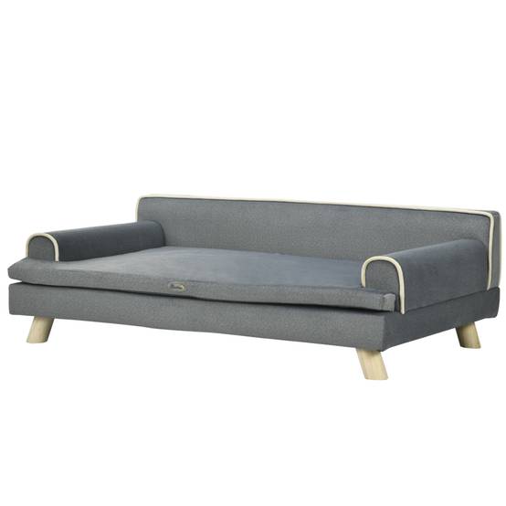 Sans Marque - Canapé chien chat design scandinave coussin moelleux amovible pieds bois massif 100x62x32 cm gris - Image 2