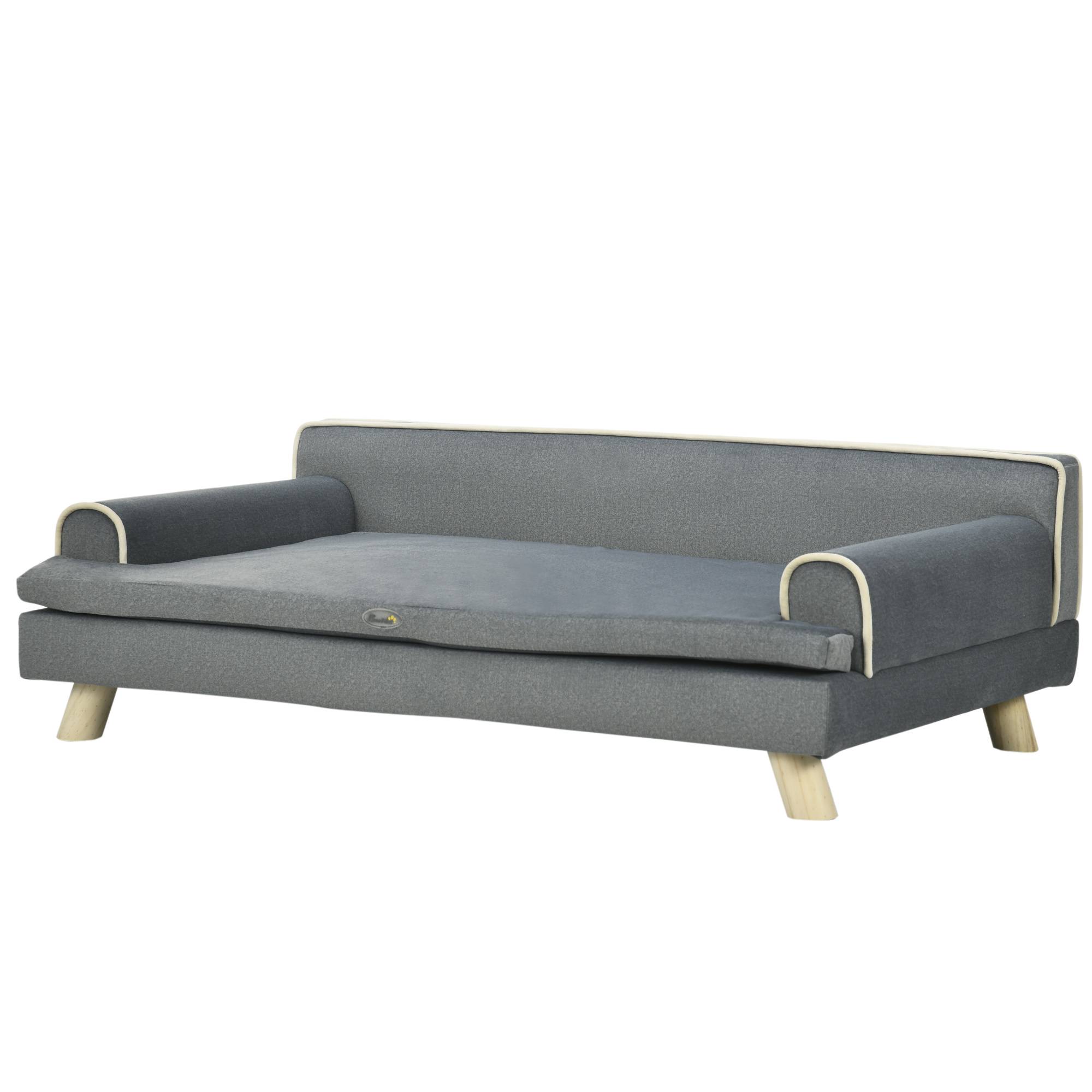 Sans Marque - Canapé chien chat design scandinave coussin moelleux amovible pieds bois massif 100x62x32 cm gris - Image 2