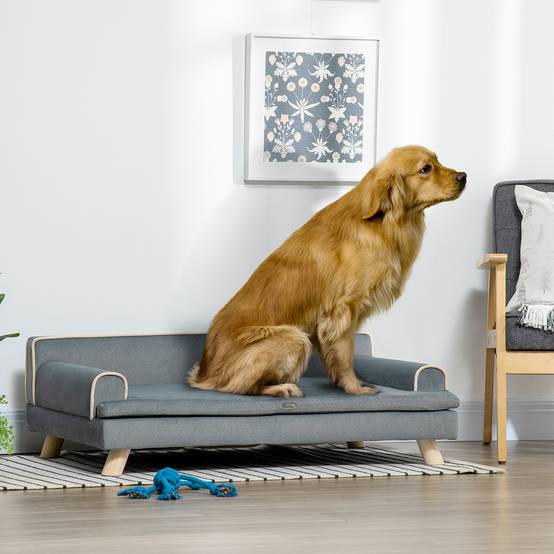 Sans Marque - Canapé chien chat design scandinave coussin moelleux amovible pieds bois massif 100x62x32 cm gris - Image 3