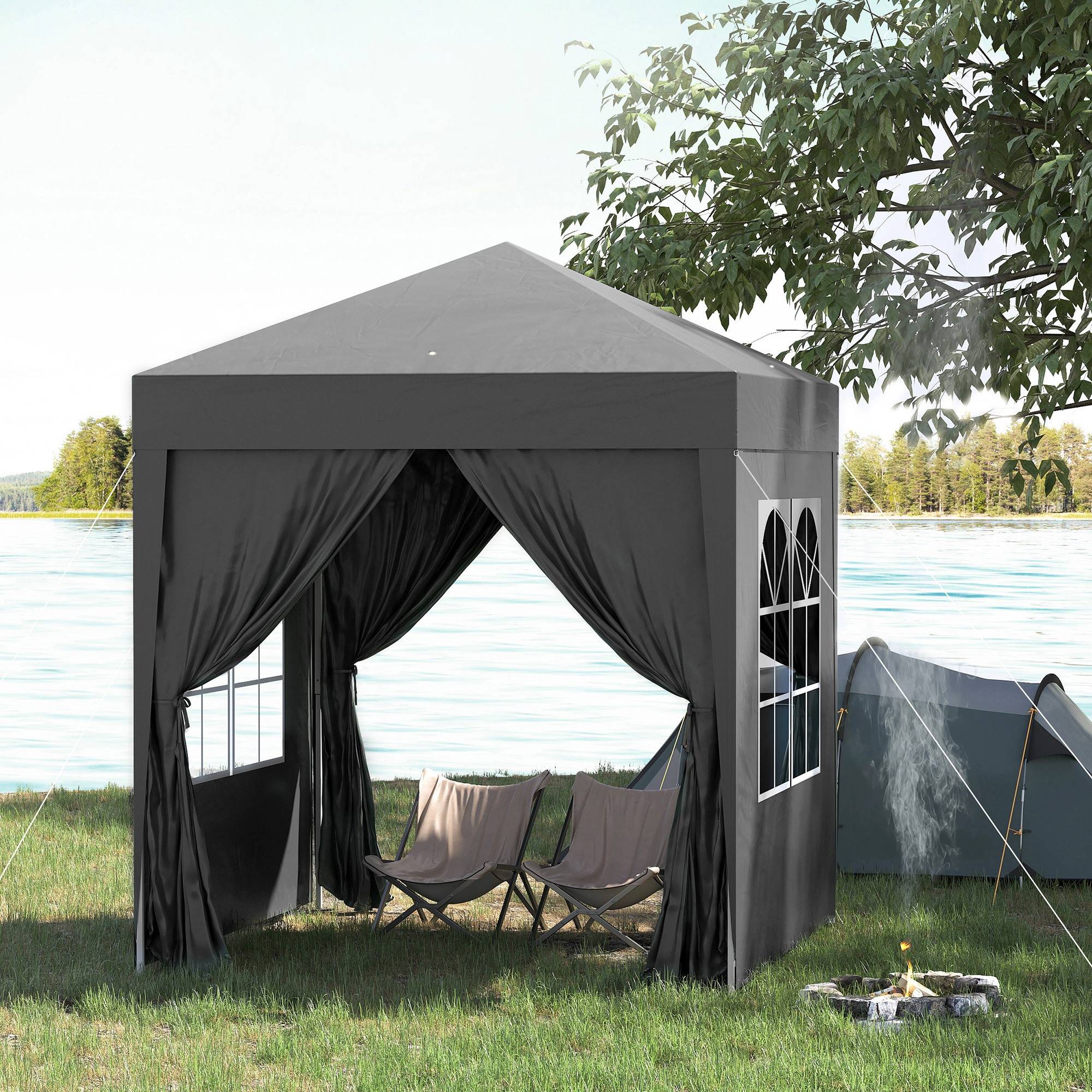 Tonnelle pliante acier tissu Oxford pour extérieur abri anti-UV 2x2m noir - ComfortXL Outdoor Living - Image 4