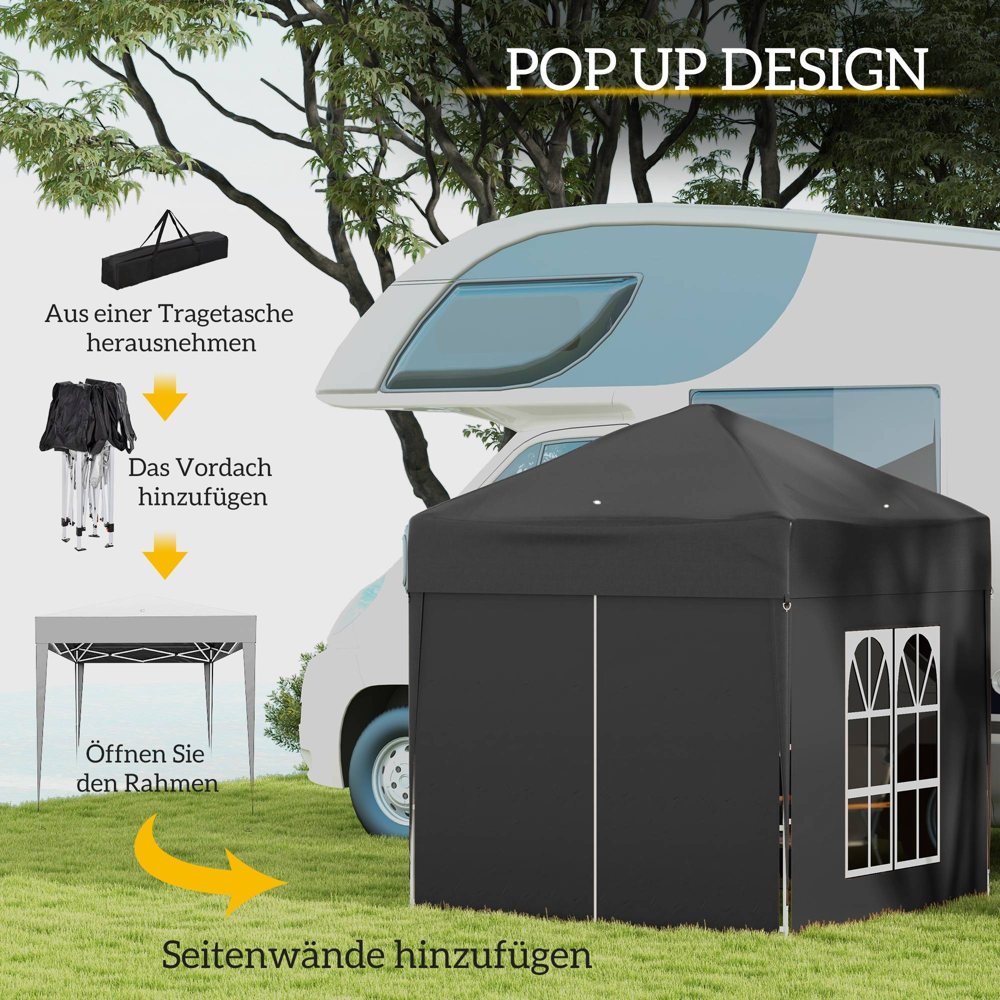 Tonnelle pliante acier tissu Oxford pour extérieur abri anti-UV 2x2m noir - ComfortXL Outdoor Living - Image 6