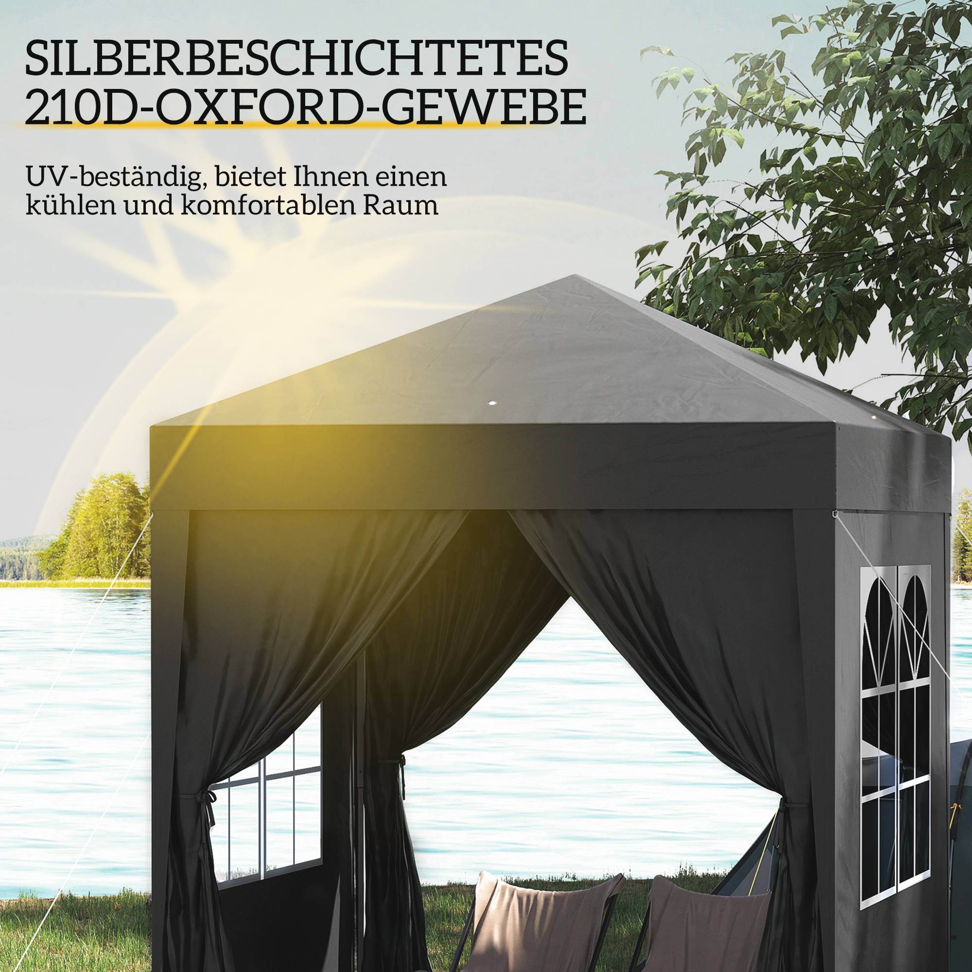 Tonnelle pliante acier tissu Oxford pour extérieur abri anti-UV 2x2m noir - ComfortXL Outdoor Living - Image 7
