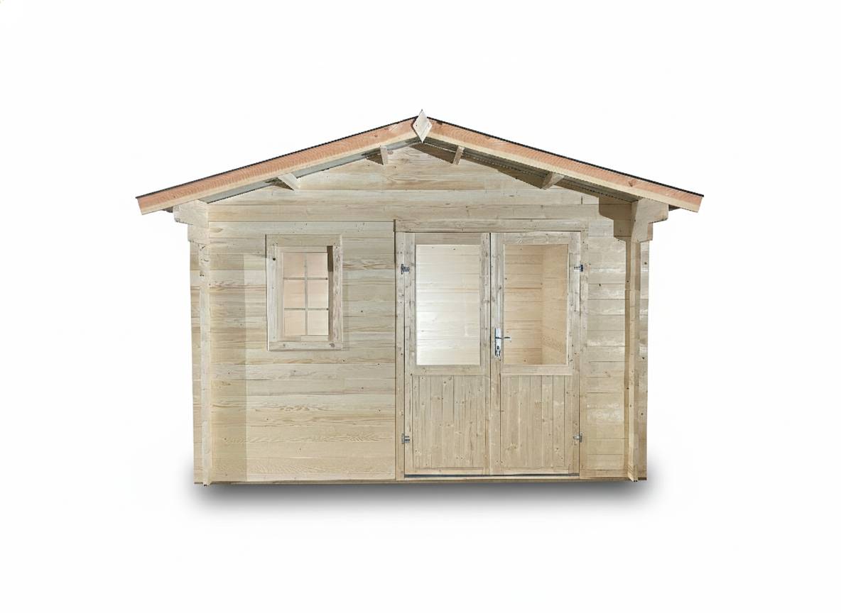 Habrita - Abri Madriers bois massif - 42 mm - surface extérieur 14,58 m2 - Toit double pente - couverture Bac acier - Image 3