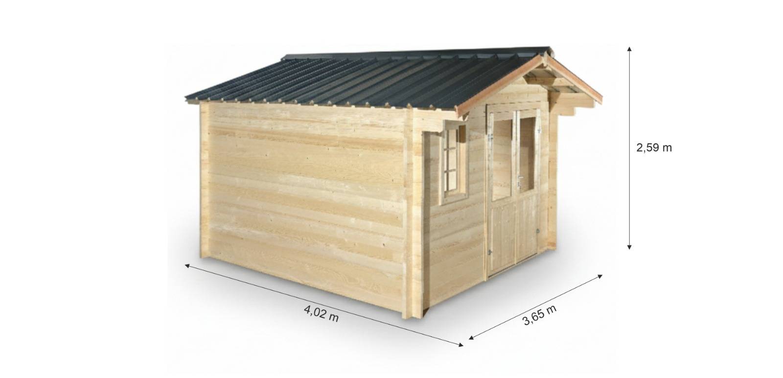Habrita - Abri Madriers bois massif - 42 mm - surface extérieur 14,58 m2 - Toit double pente - couverture Bac acier - Image 4