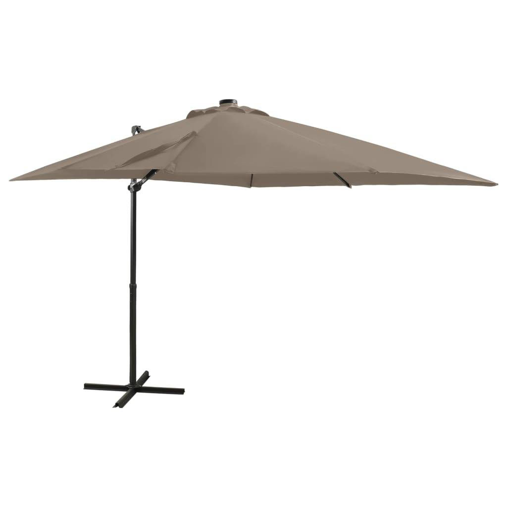 Helloshop26 - Parasol meuble de jardin déporté avec mât et lumières led 250 cm taupe - Image 1