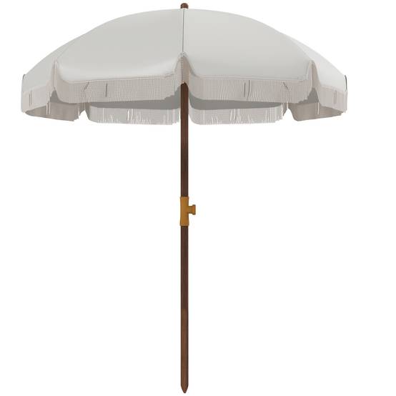 Parasol de plage d'extérieur rond parasol à frange protection UV - 190x190x210cm Gris clair fr295 - Image 1