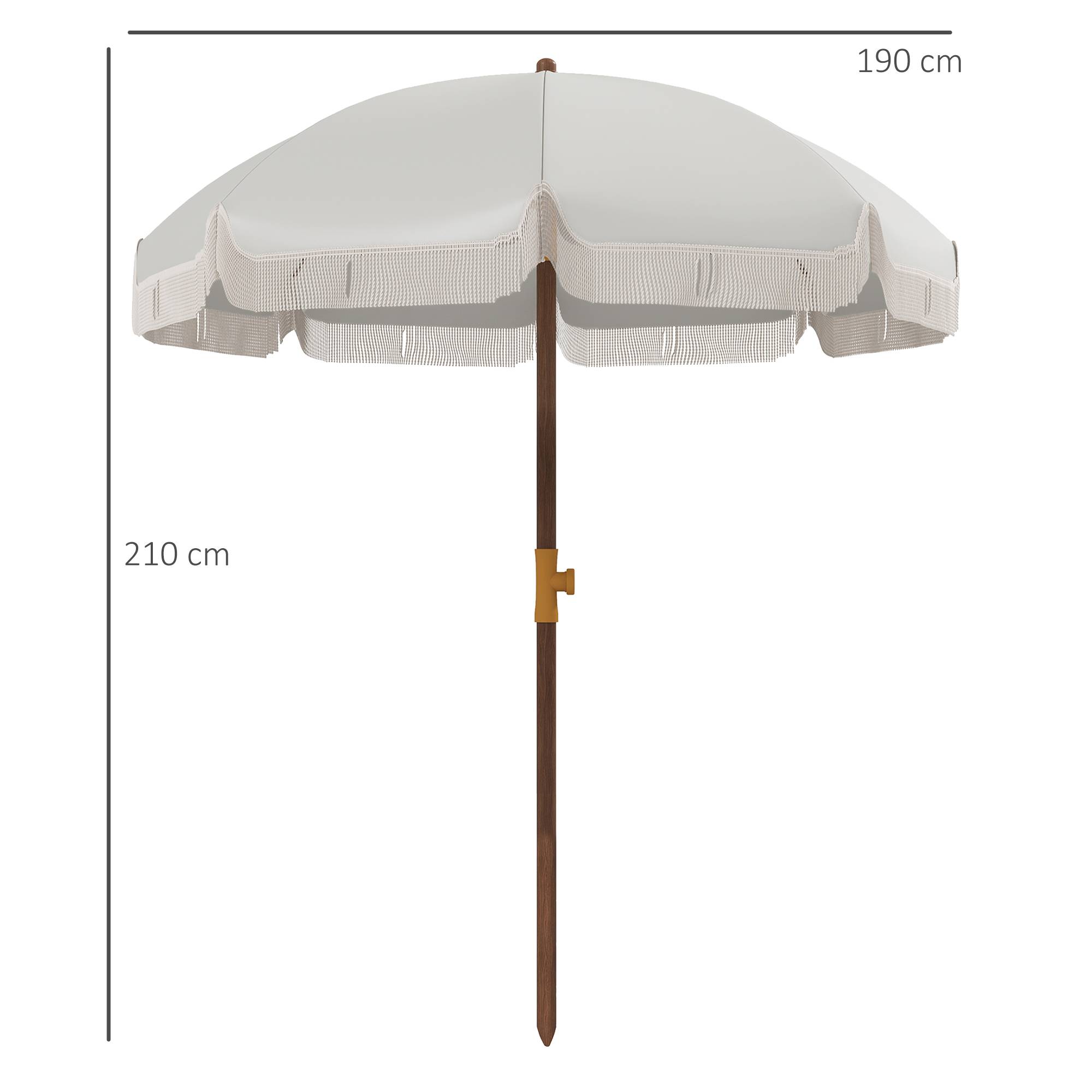 Parasol de plage d'extérieur rond parasol à frange protection UV - 190x190x210cm Gris clair fr295 - Image 5