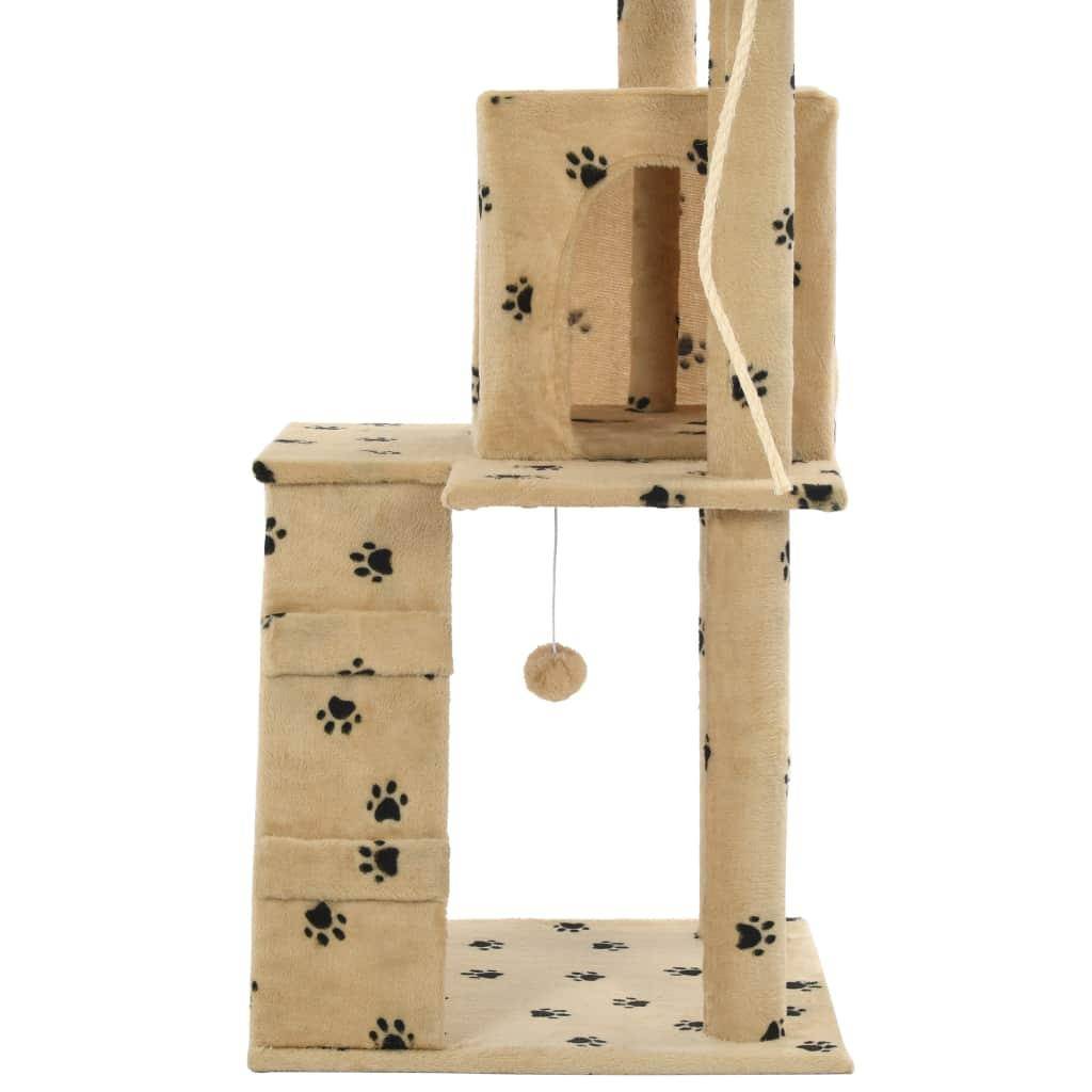 Arbre à chat griffoir grattoir niche jouet animaux peluché en sisal 120 cm beige motif pattes - Image 6