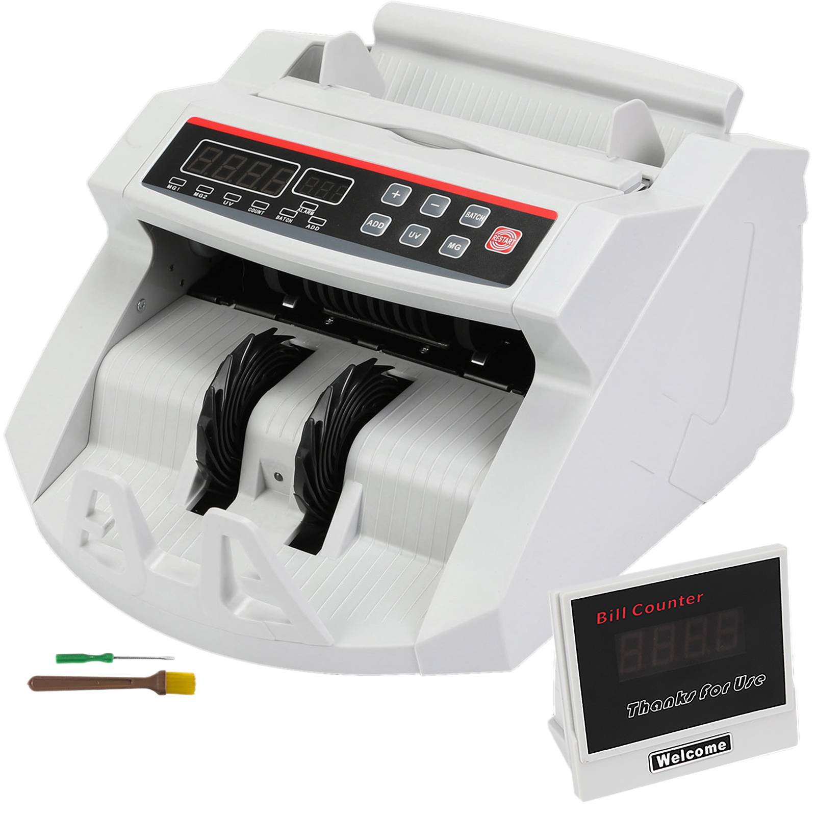VEVOR Compteuse de billets pro USD/EUR/GBP, détecteur UV/MG, >1000 pièces/min, portable, affichage. - Image 1