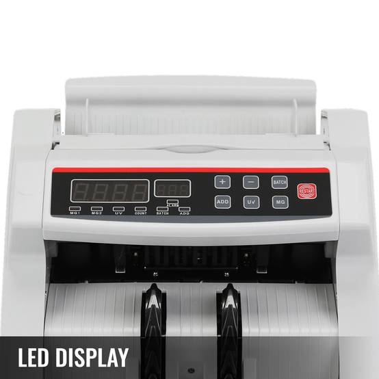 VEVOR Compteuse de billets pro USD/EUR/GBP, détecteur UV/MG, >1000 pièces/min, portable, affichage. - Image 2