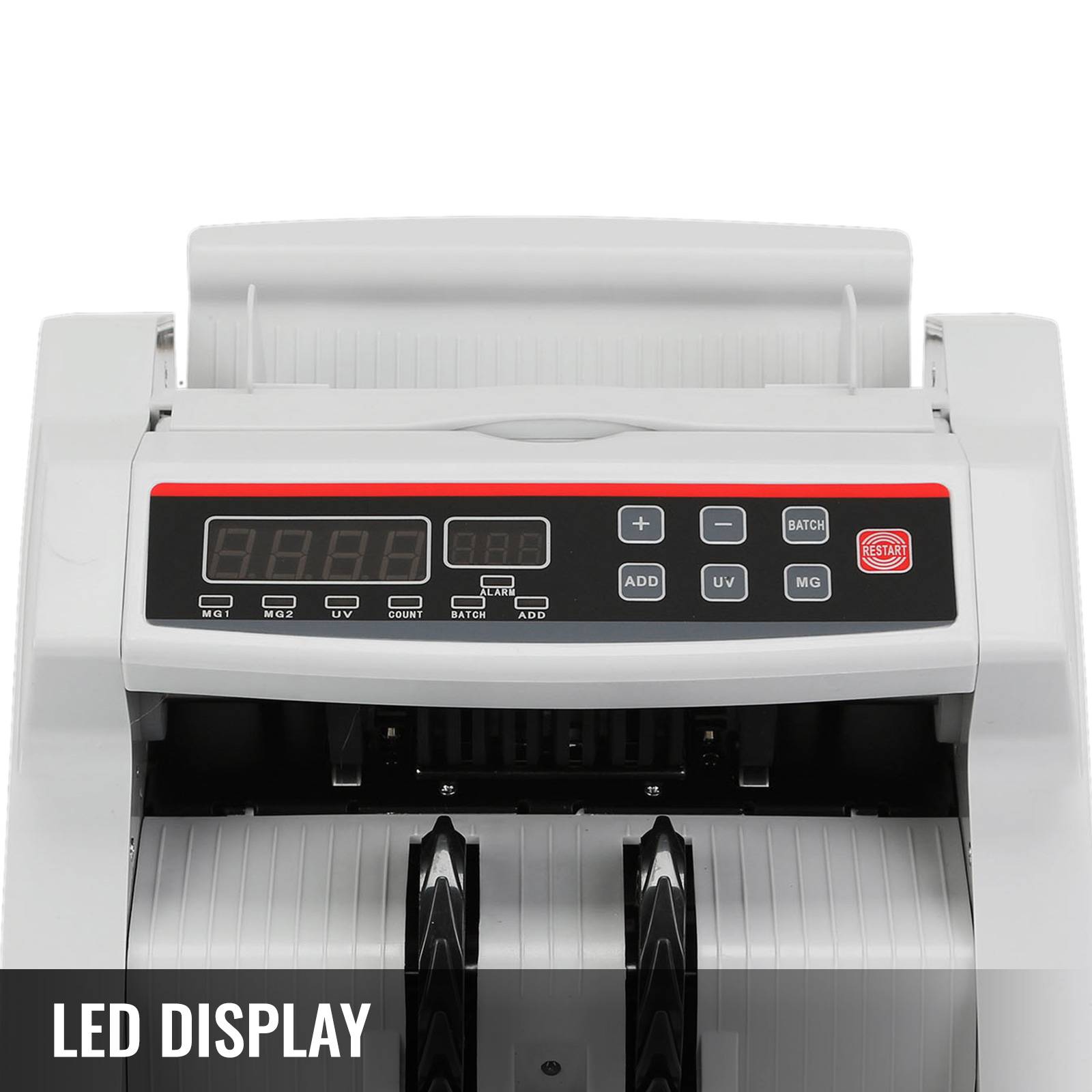 VEVOR Compteuse de billets pro USD/EUR/GBP, détecteur UV/MG, >1000 pièces/min, portable, affichage. - Image 2