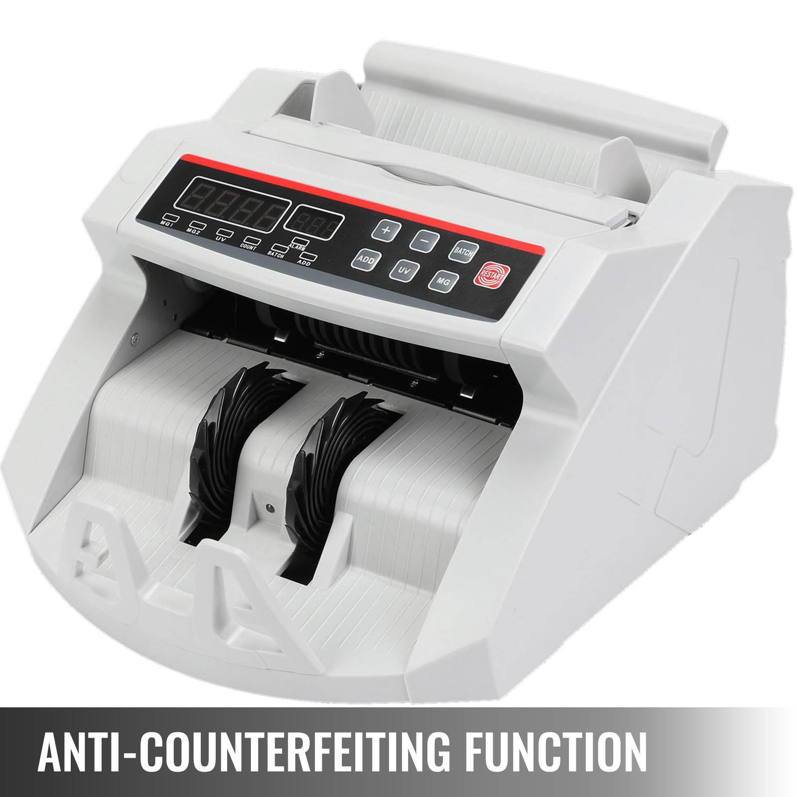 VEVOR Compteuse de billets pro USD/EUR/GBP, détecteur UV/MG, >1000 pièces/min, portable, affichage. - Image 6