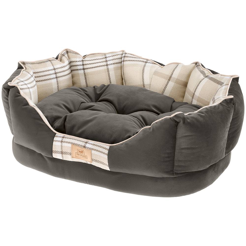 Ferplast - Ferplast couchage rembourré pour chats et chiens CHARLES 60, divan avec coussin, sofa pour animaux, écossais, velours doux, lavable, 56x42x20, marron - Image 1