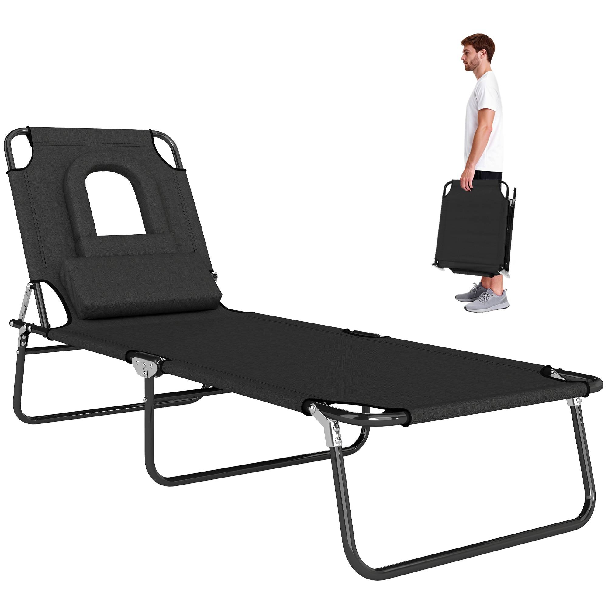 Chaise longue pliante avec ouverture pour le visage et coussins, en acier et tissu Oxford - Image 1