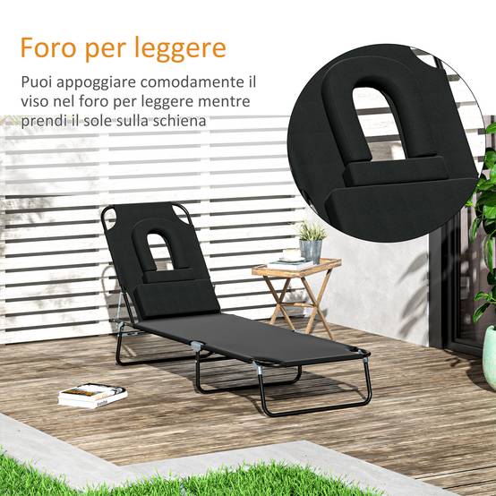 Chaise longue pliante avec ouverture pour le visage et coussins, en acier et tissu Oxford - Image 7