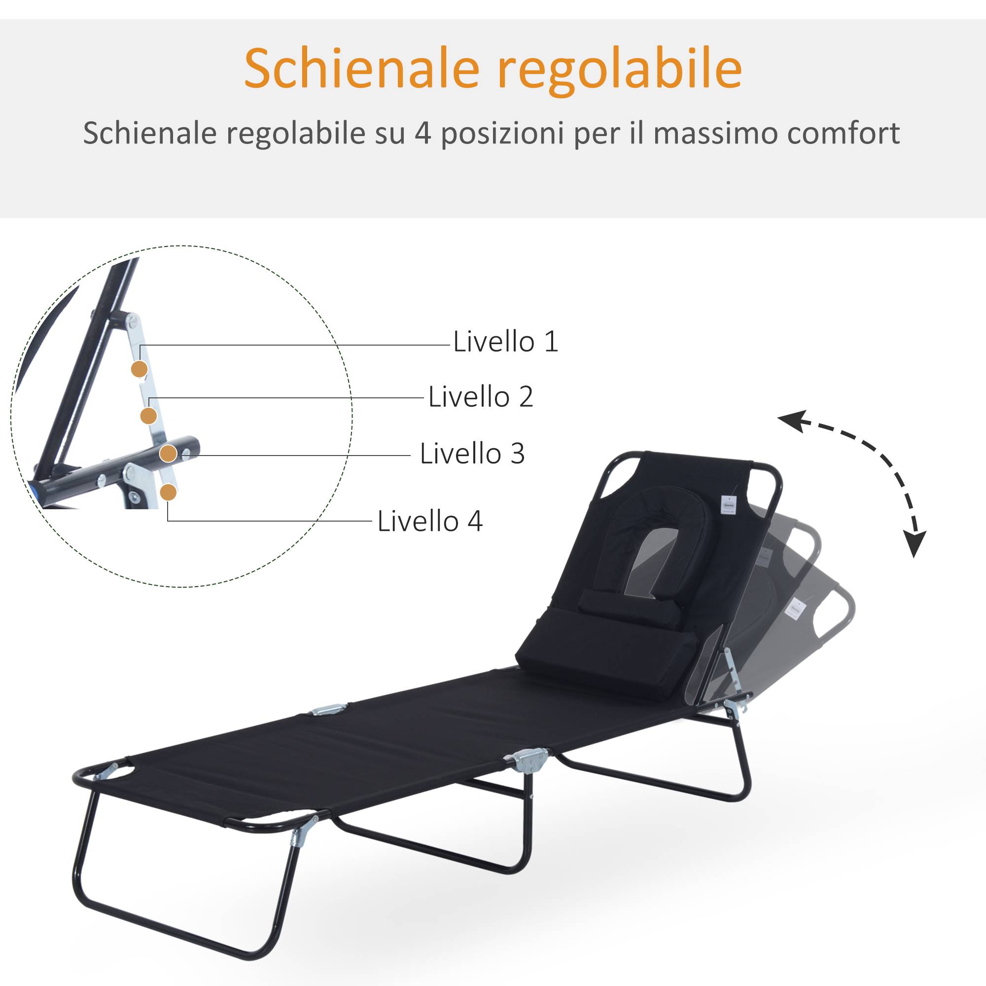 Chaise longue pliante avec ouverture pour le visage et coussins, en acier et tissu Oxford - Image 6