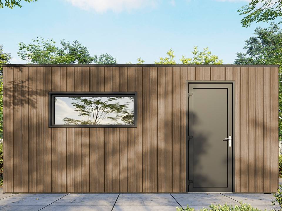 Garage Composite SILVERSTONE - Bardage Couleur Teck / Teak - Surface : 20m2 - Porte Sectionnelle Motorisée - 2 télécommandes - Image 3