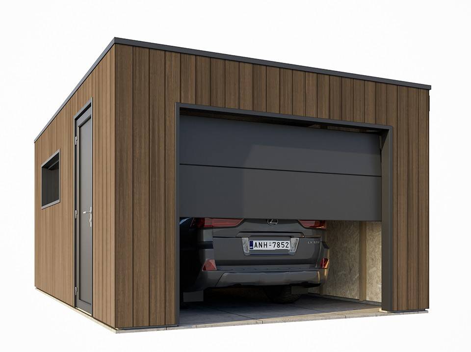 Garage Composite SILVERSTONE - Bardage Couleur Teck / Teak - Surface : 20m2 - Porte Sectionnelle Motorisée - 2 télécommandes - Image 4
