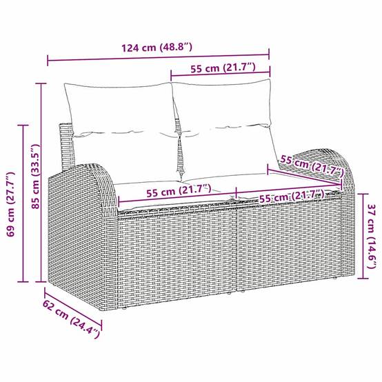 Vidaxl - Canapé de jardin avec coussin Marron 124 x 62 x 69cm polyrotin vidaXL 42006733 - Image 3