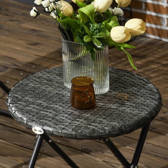 Outsunny - Ensemble table et chaises de jardin extérieur en résine pour 2 personnes, 1 table + 2 chaises pliables structure acier gris - Outsunny - Image 6