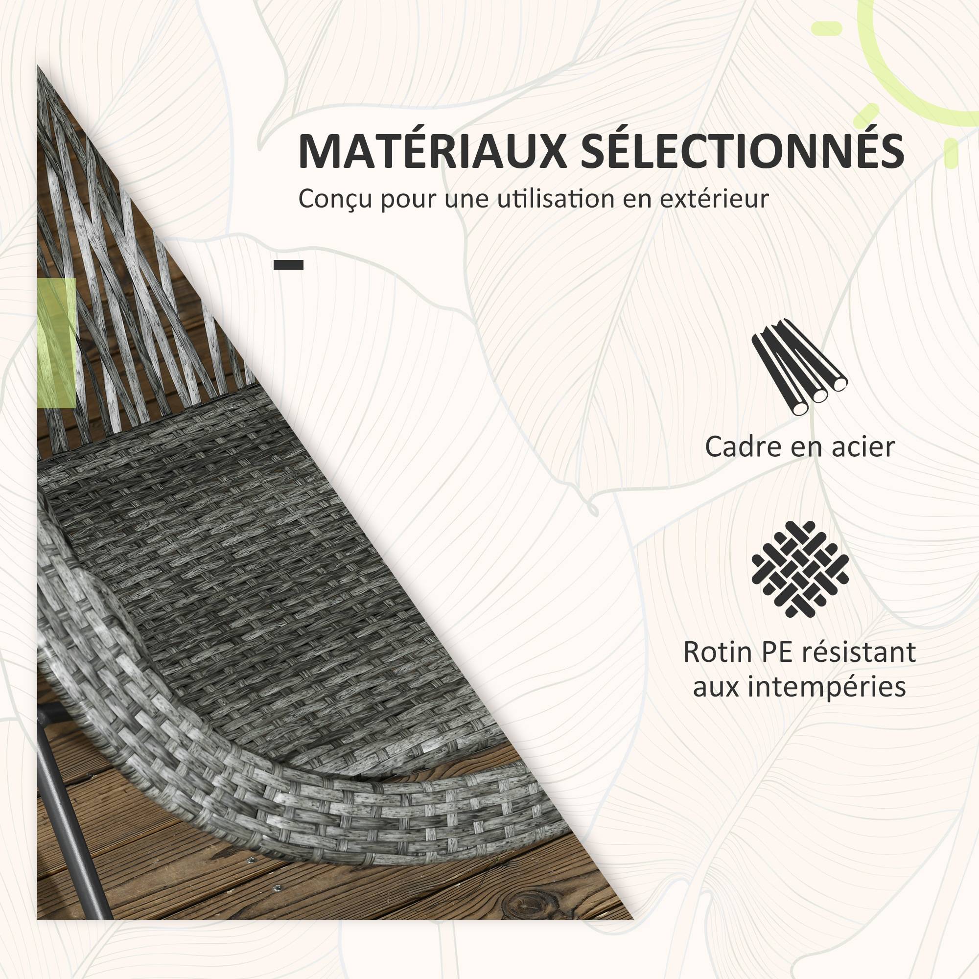 Outsunny - Ensemble table et chaises de jardin extérieur en résine pour 2 personnes, 1 table + 2 chaises pliables structure acier gris - Outsunny - Image 5