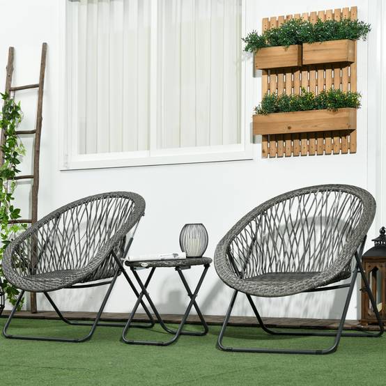 Outsunny - Ensemble table et chaises de jardin extérieur en résine pour 2 personnes, 1 table + 2 chaises pliables structure acier gris - Outsunny - Image 2
