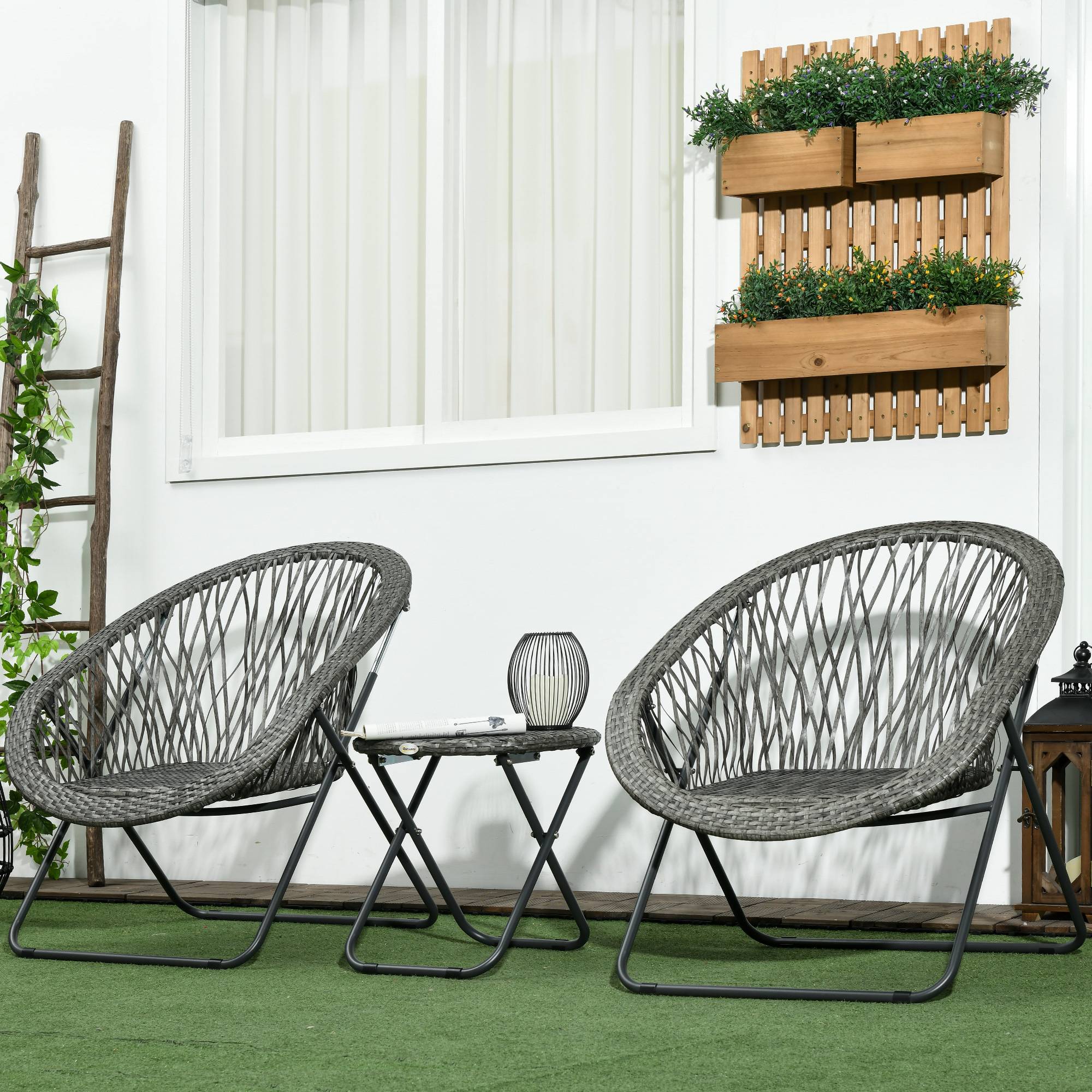 Outsunny - Ensemble table et chaises de jardin extérieur en résine pour 2 personnes, 1 table + 2 chaises pliables structure acier gris - Outsunny - Image 2