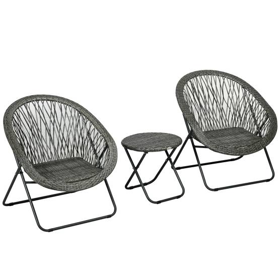 Outsunny - Ensemble table et chaises de jardin extérieur en résine pour 2 personnes, 1 table + 2 chaises pliables structure acier gris - Outsunny - Image 1