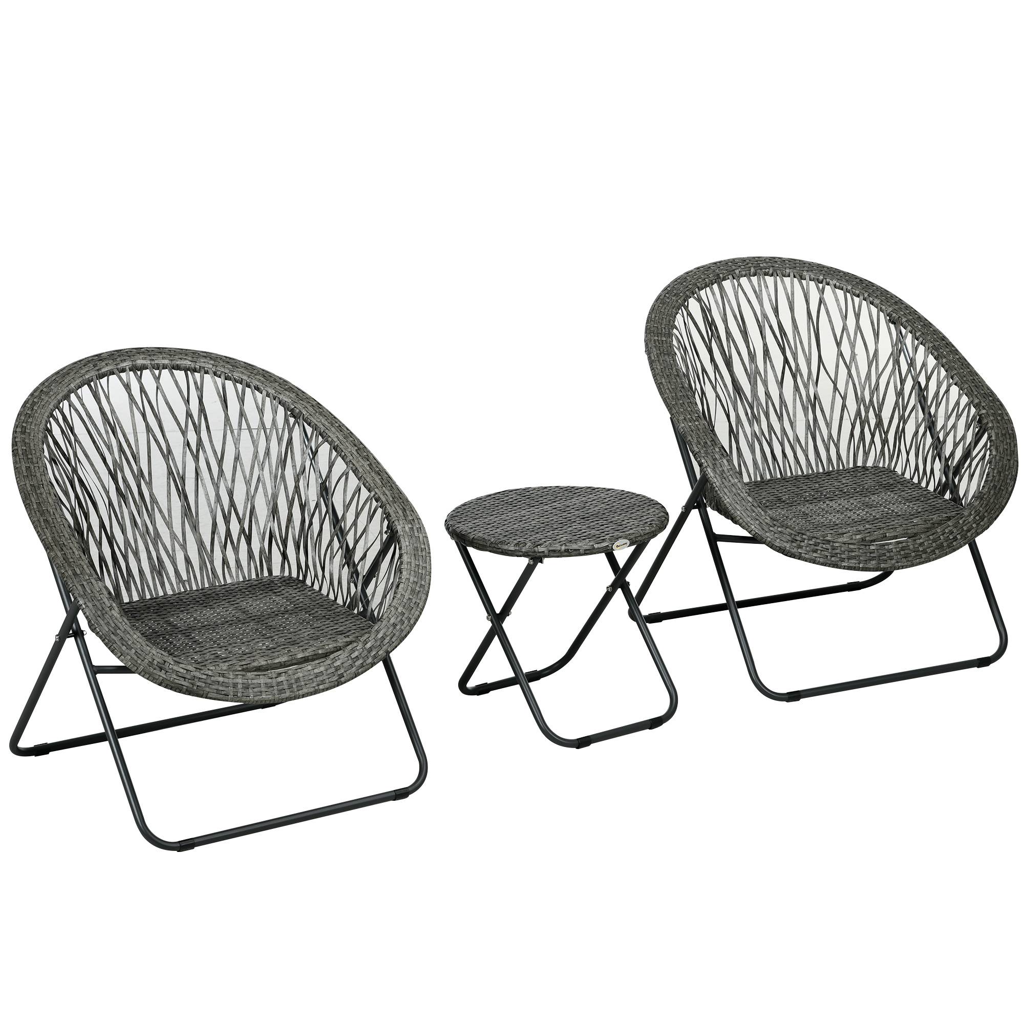 Outsunny - Ensemble table et chaises de jardin extérieur en résine pour 2 personnes, 1 table + 2 chaises pliables structure acier gris - Outsunny - Image 1