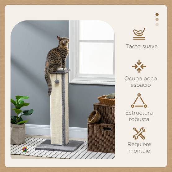 Poteau Griffoir pour Chat Haut 81 cm avec Poteau en Sisal et Balle Suspendue Gris - ComfortXL Outdoor Living - Image 6
