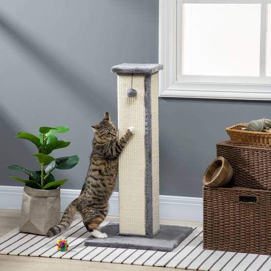Poteau Griffoir pour Chat Haut 81 cm avec Poteau en Sisal et Balle Suspendue Gris - ComfortXL Outdoor Living - Image 3