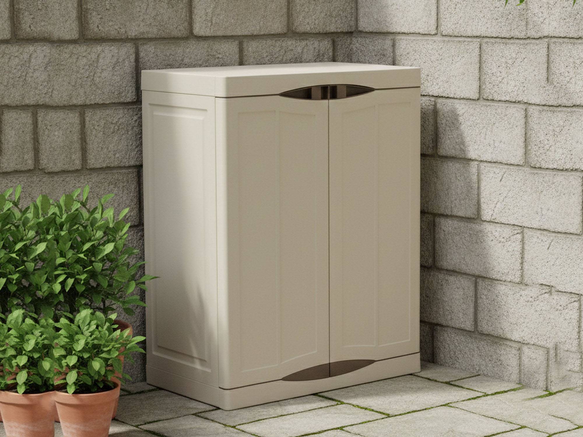 Dmora - Armoire d'extérieur Dambrosi, Armoire de balcon polyvalente, Mobilier d'extérieur avec 2 portes, Beige et Marron, 70x47h91 cm, Finition élégante - Image 5
