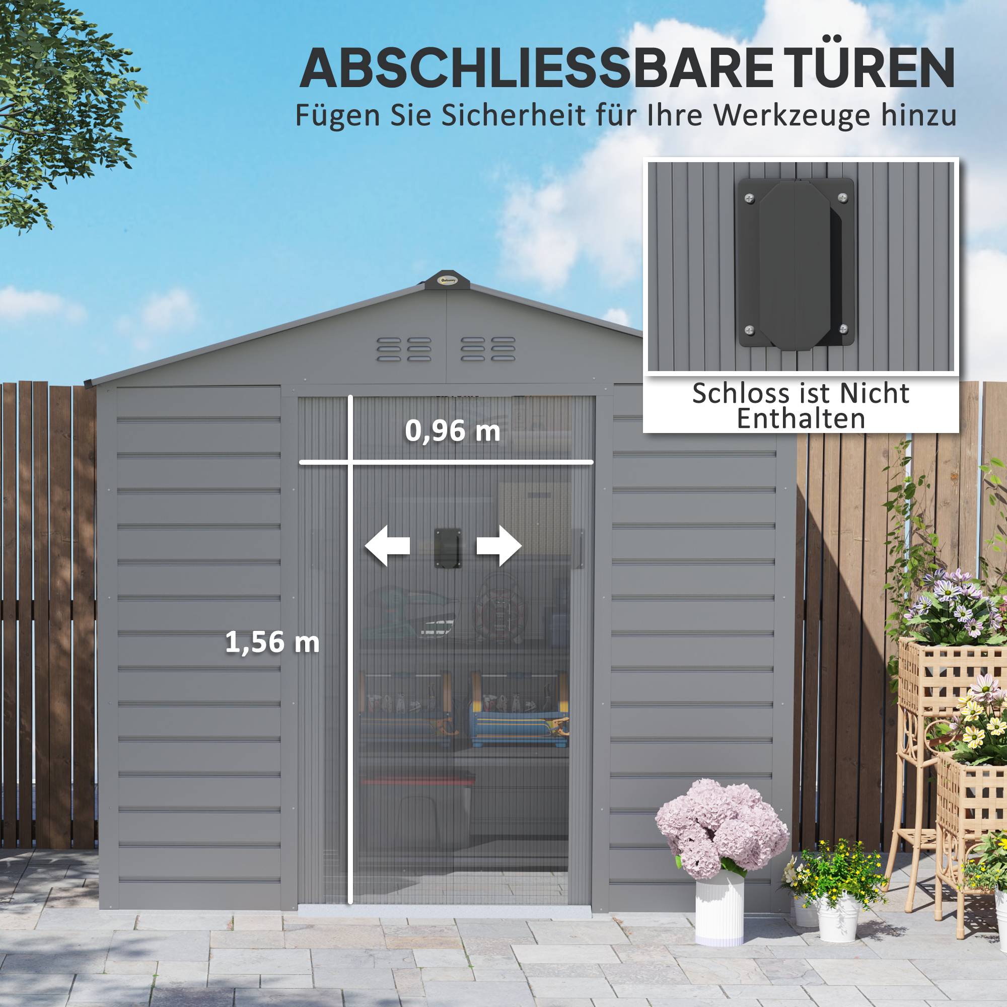 ComfortXL - Abri de jardin acier galvanisé gris 213 x 131 x 192 cm porte coulissante verrouillable - ComfortXL Outdoor Living - Image 5