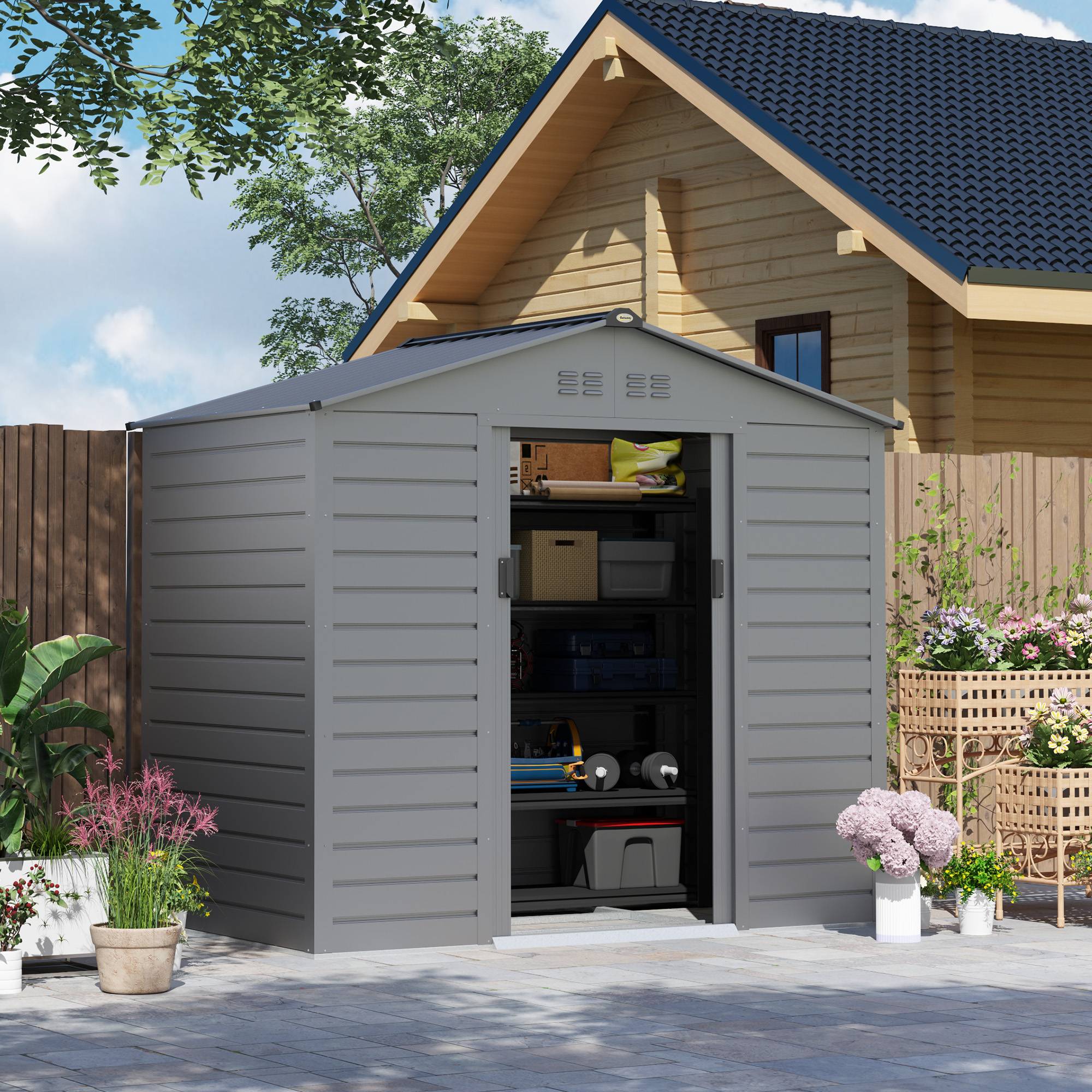 ComfortXL - Abri de jardin acier galvanisé gris 213 x 131 x 192 cm porte coulissante verrouillable - ComfortXL Outdoor Living - Image 2