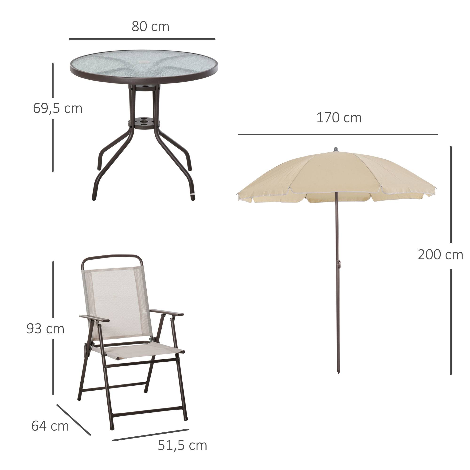 Outsunny - Ensemble salon de jardin 6 pcs - table ronde + 4 chaises pliables + parasol - acier époxy café textilène polyester beige - Outsunny - Image 3