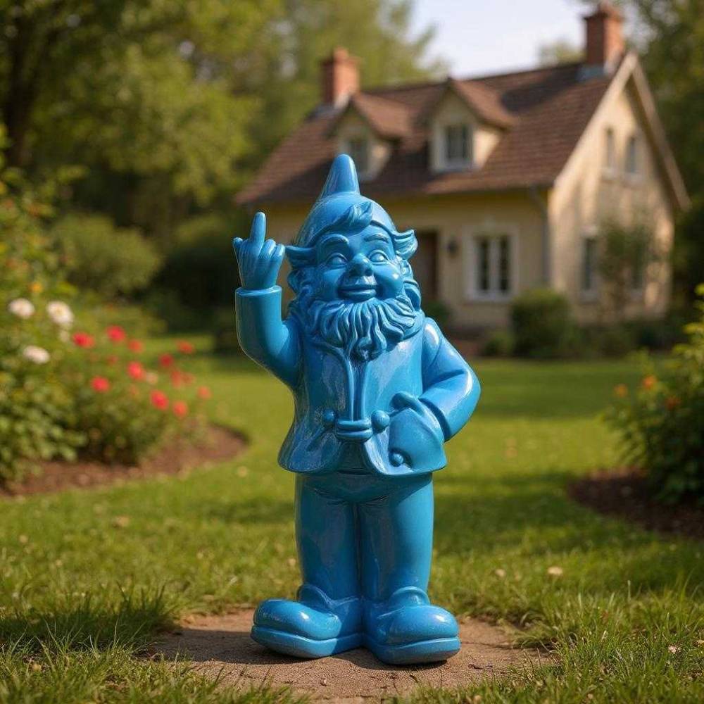 Stoobz - Nain de jardin en résine doigt d'honneur 7 x 8 x 20 cm Bleu - Image 2