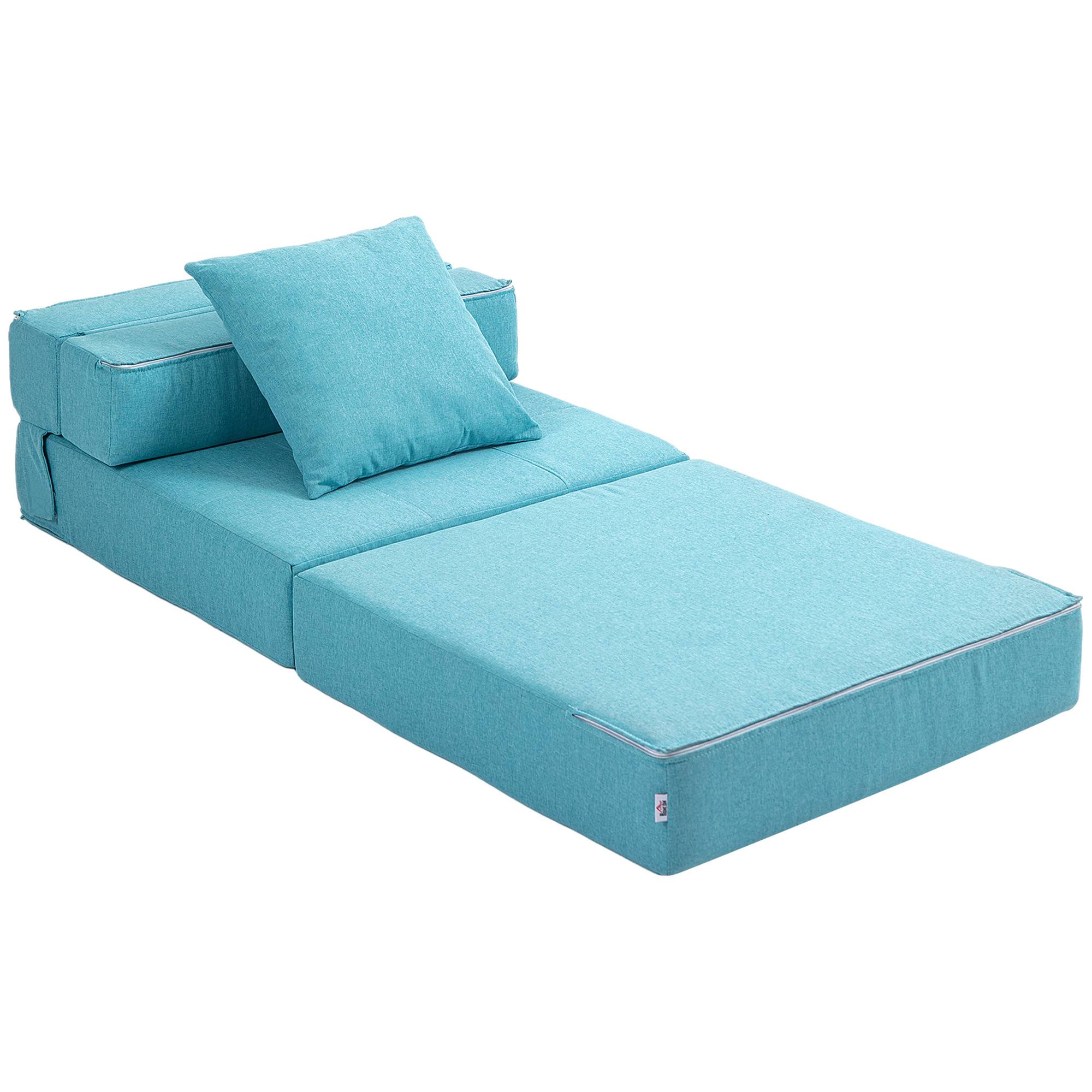 Fauteuil convertible, inclinable, lit d'appoint. Housse amovible, 70 cm x 70 cm x 61 cm, bleu clair. - Image 2