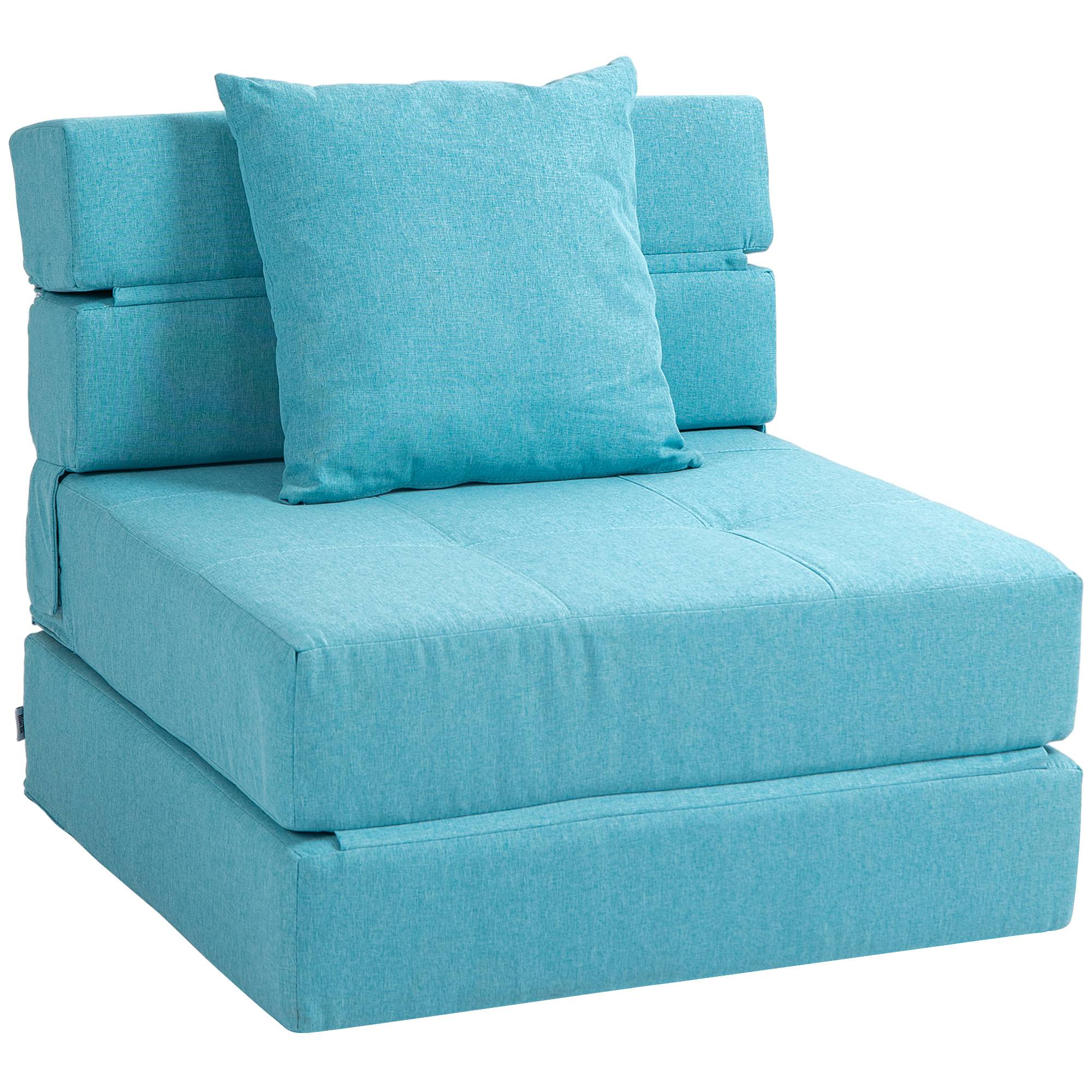 Fauteuil convertible, inclinable, lit d'appoint. Housse amovible, 70 cm x 70 cm x 61 cm, bleu clair. - Image 1