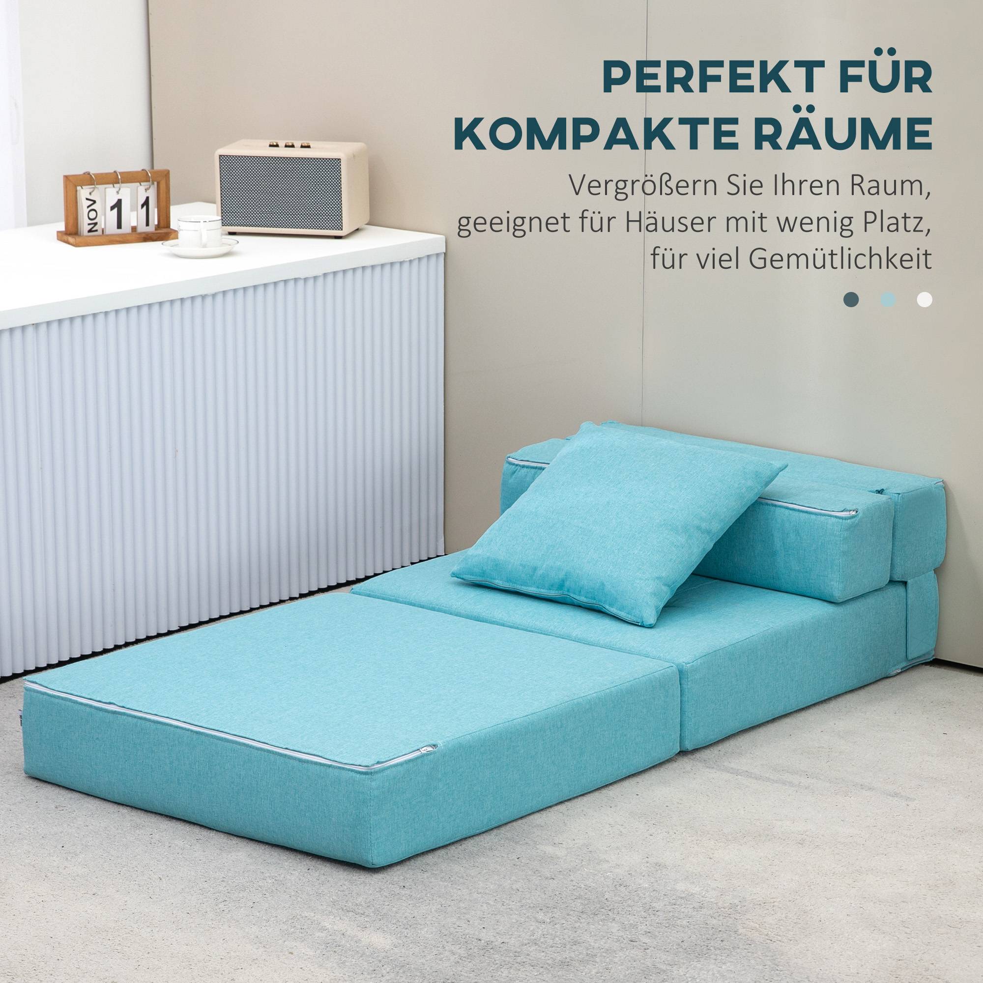 Fauteuil convertible, inclinable, lit d'appoint. Housse amovible, 70 cm x 70 cm x 61 cm, bleu clair. - Image 8