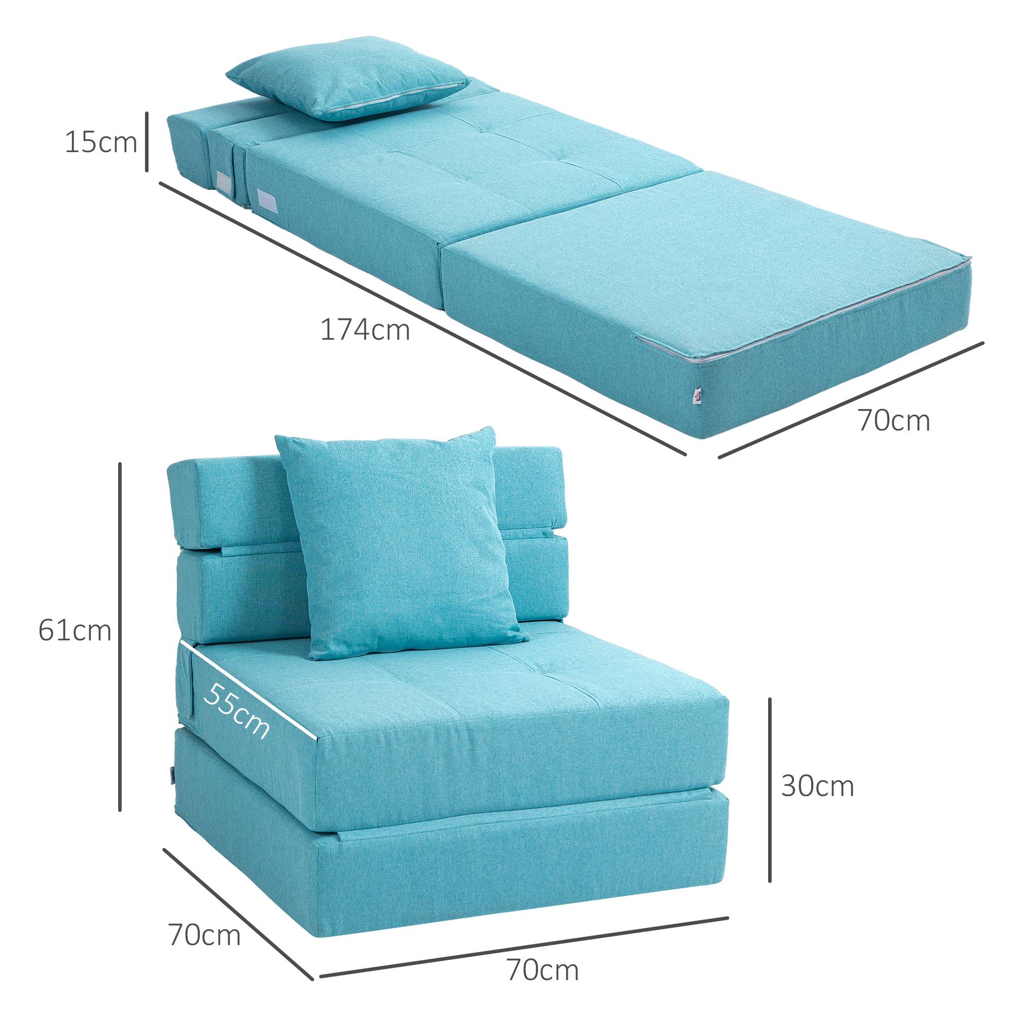 Fauteuil convertible, inclinable, lit d'appoint. Housse amovible, 70 cm x 70 cm x 61 cm, bleu clair. - Image 5