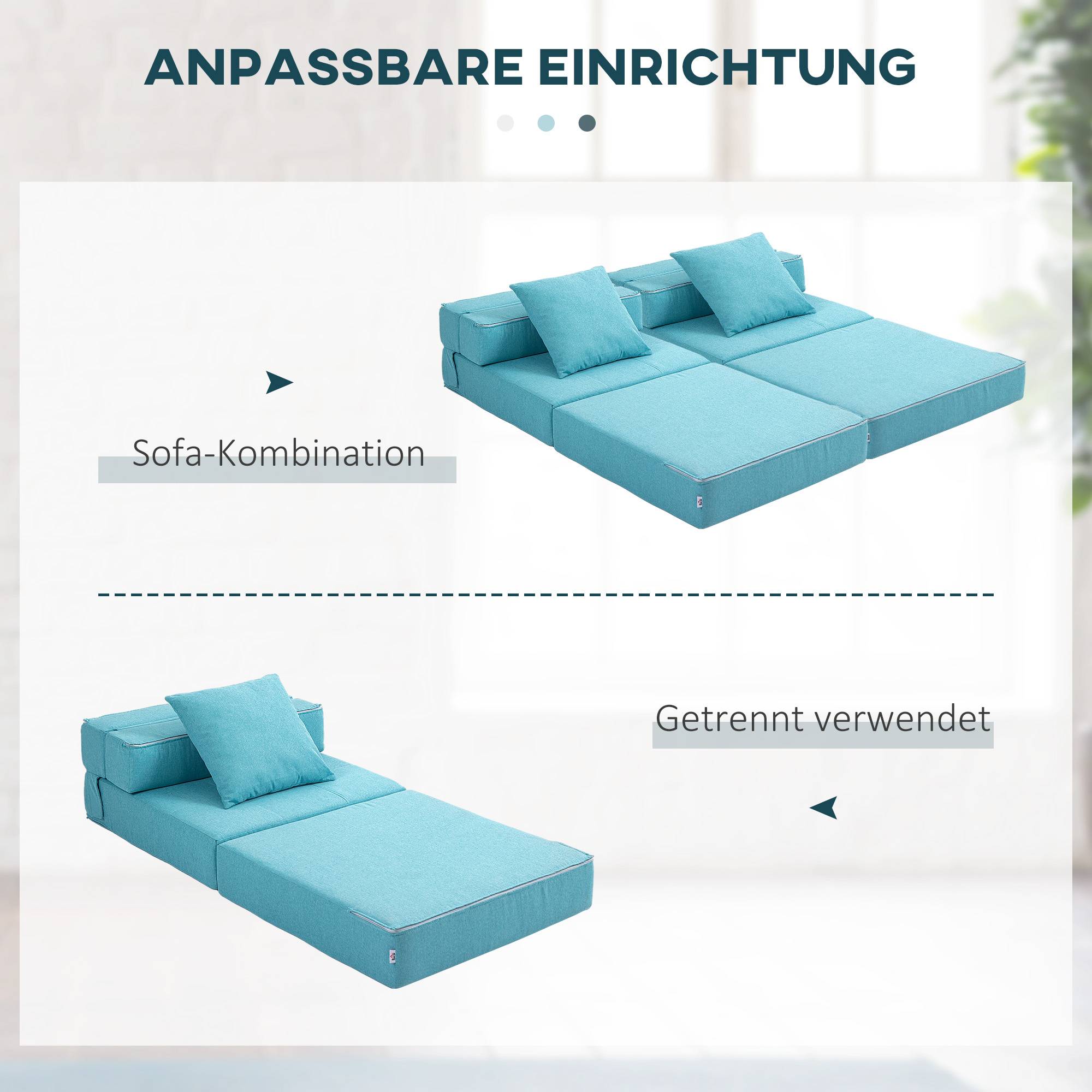 Fauteuil convertible, inclinable, lit d'appoint. Housse amovible, 70 cm x 70 cm x 61 cm, bleu clair. - Image 9