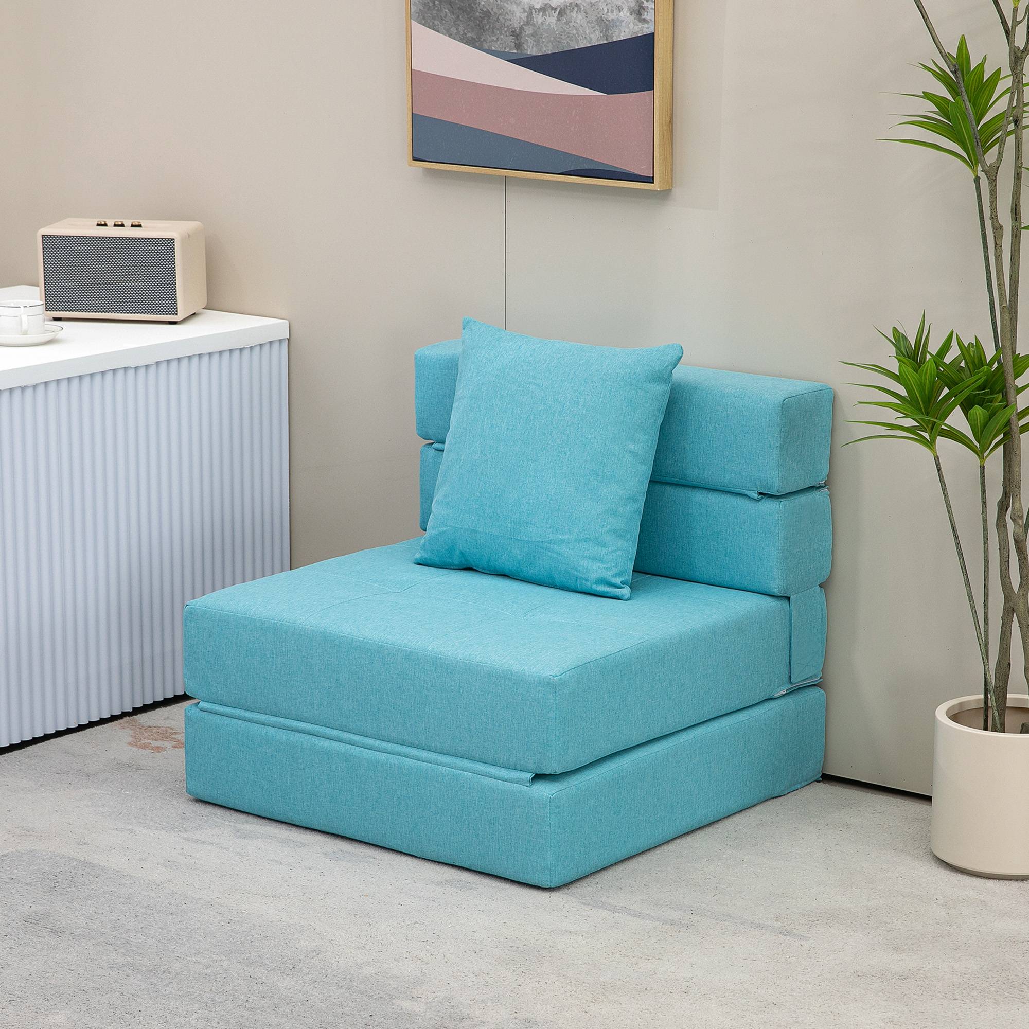 Fauteuil convertible, inclinable, lit d'appoint. Housse amovible, 70 cm x 70 cm x 61 cm, bleu clair. - Image 3