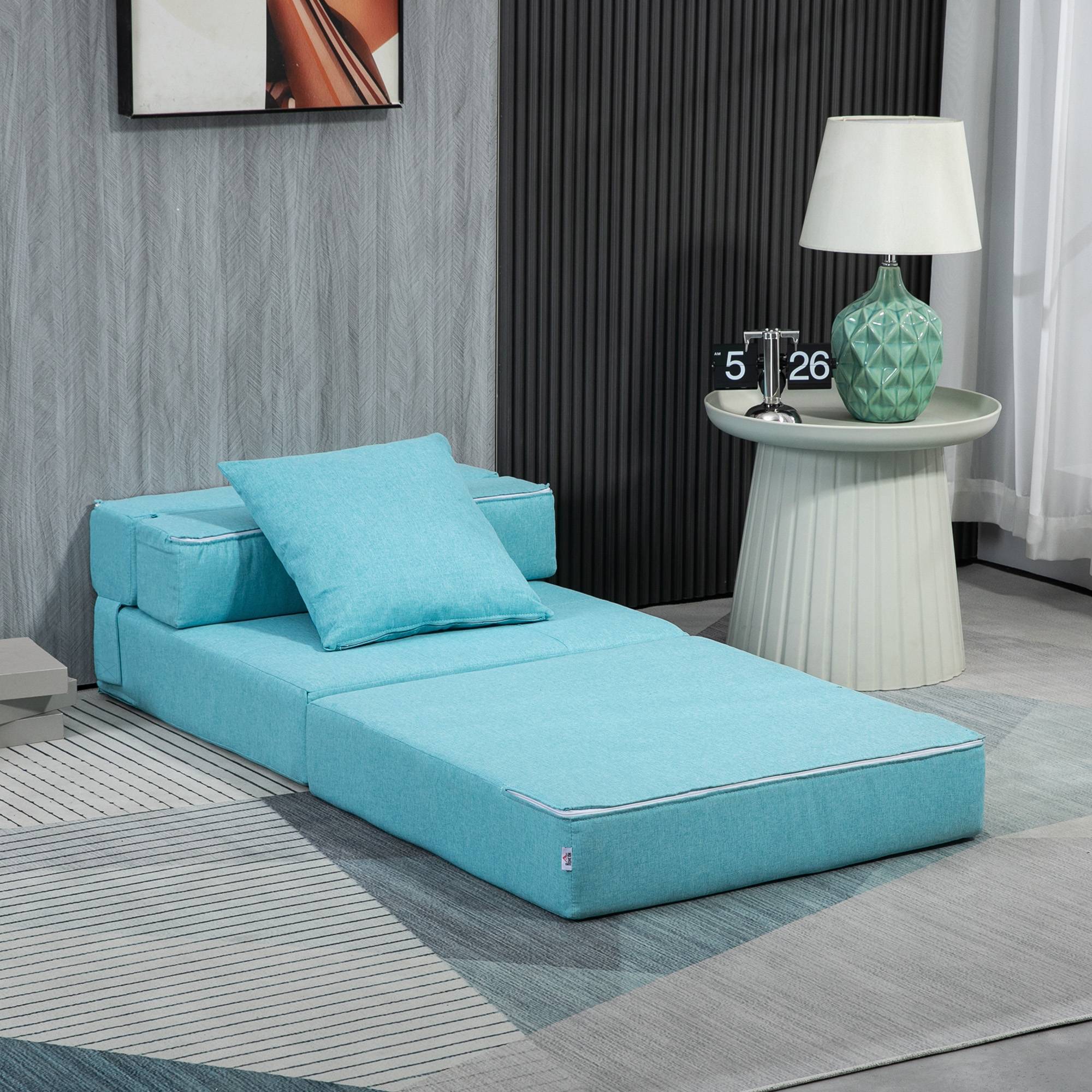 Fauteuil convertible, inclinable, lit d'appoint. Housse amovible, 70 cm x 70 cm x 61 cm, bleu clair. - Image 4