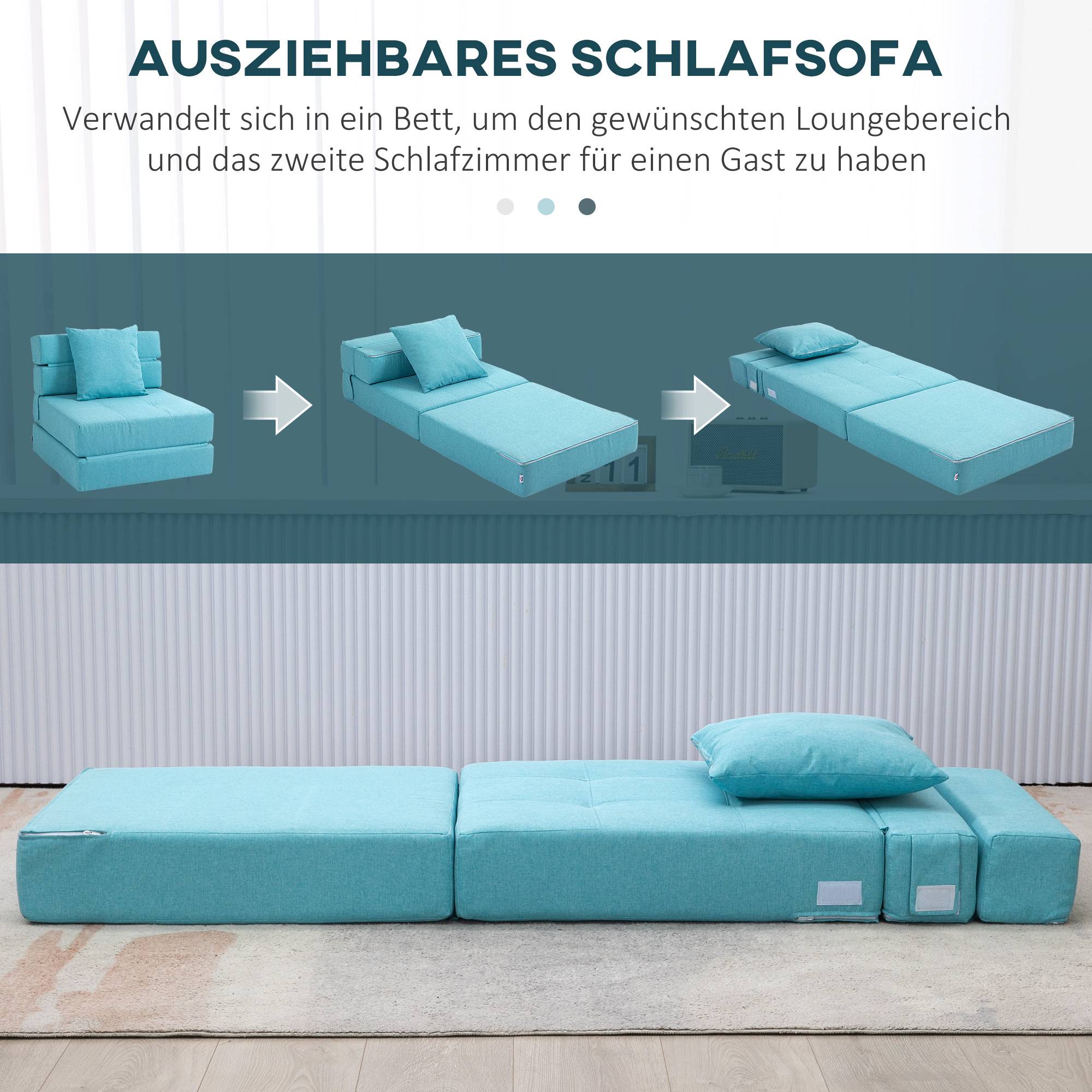 Fauteuil convertible, inclinable, lit d'appoint. Housse amovible, 70 cm x 70 cm x 61 cm, bleu clair. - Image 6